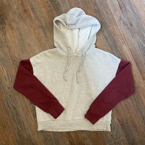 Gray and burgundy cropped hoodie